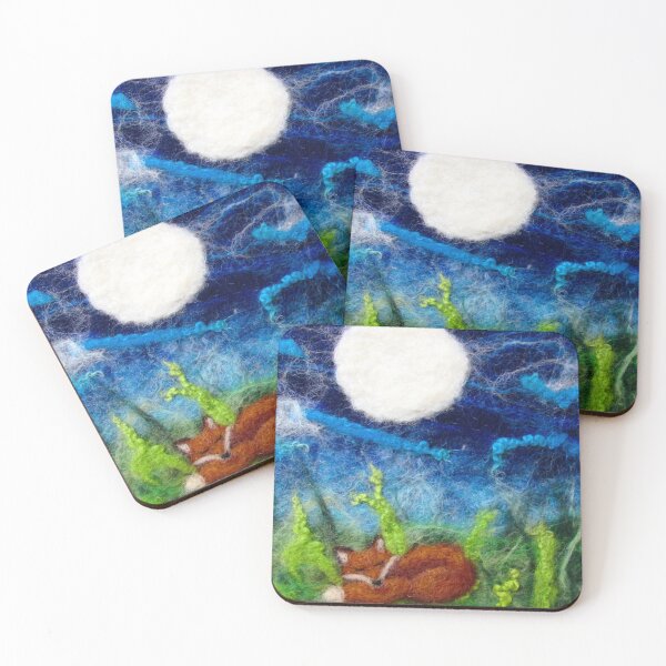 Item preview, Full Moon Sleeping fox textile art print  designed and sold by TheWonkyFox.