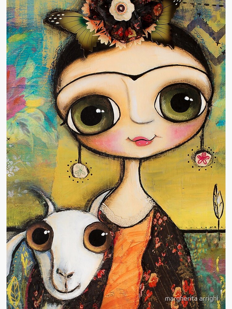 The girl big eyes and the white goat in Tuscany landscape by marrighi