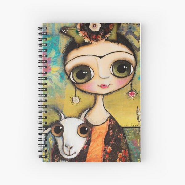 The girl big eyes and the white goat in Tuscany landscape Spiral Notebook