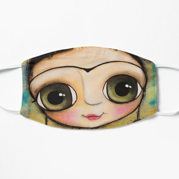 The girl big eyes and the white goat in Tuscany landscape Flat Mask