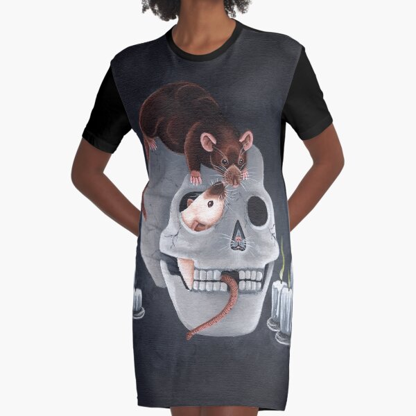Rats and Human Skull Graphic T-Shirt Dress