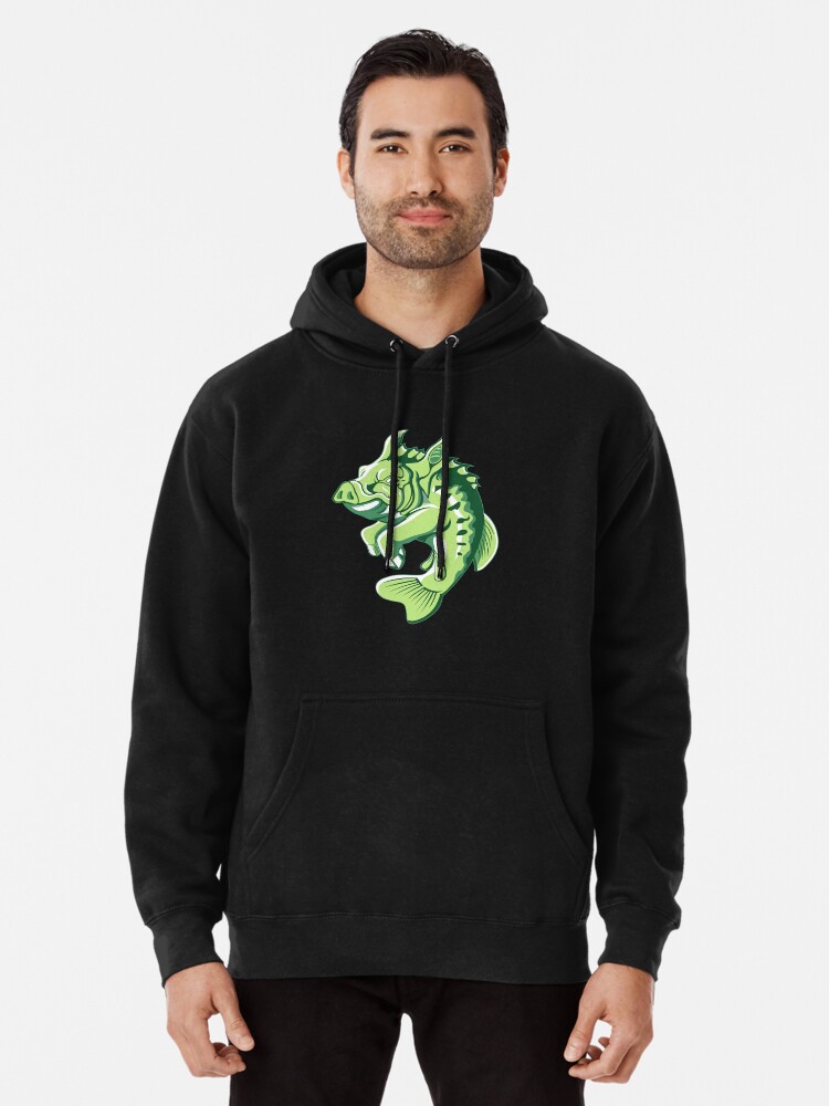 Funny Large Mouth Bass Fishing Pig Pullover Hoodie for Sale by