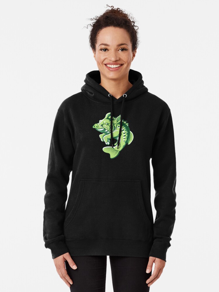 Funny Large Mouth Bass Fishing Pig Pullover Hoodie for Sale by