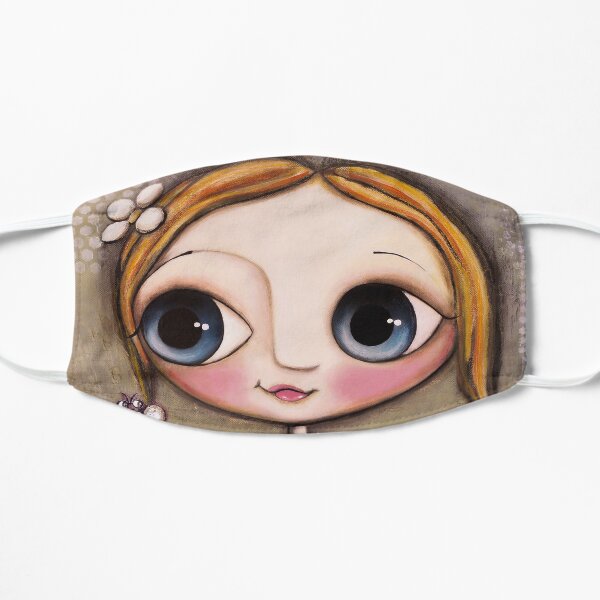 Doll Big Eyes, the bee and the snail in green environment Flat Mask