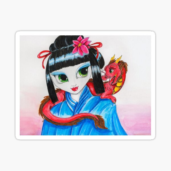 Geisha and her dragon Sticker