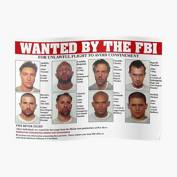 Poster Prison Break FBI Wanted Poster