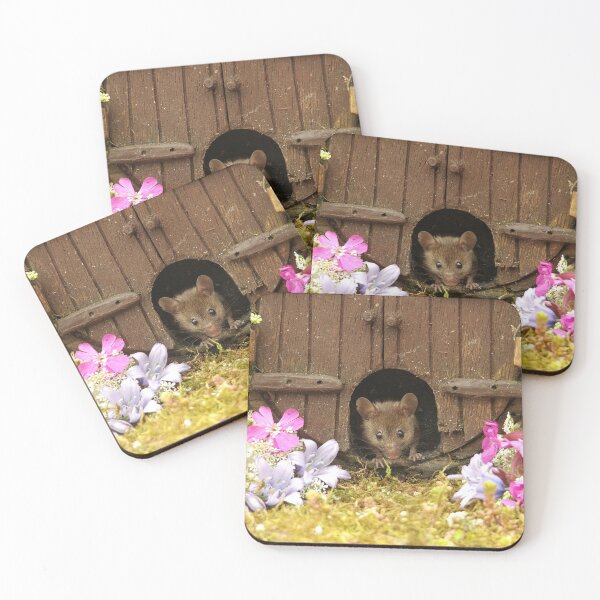 Item preview, George the mouse in a log pile House spring flowers at the door  designed and sold by Simon-dell.