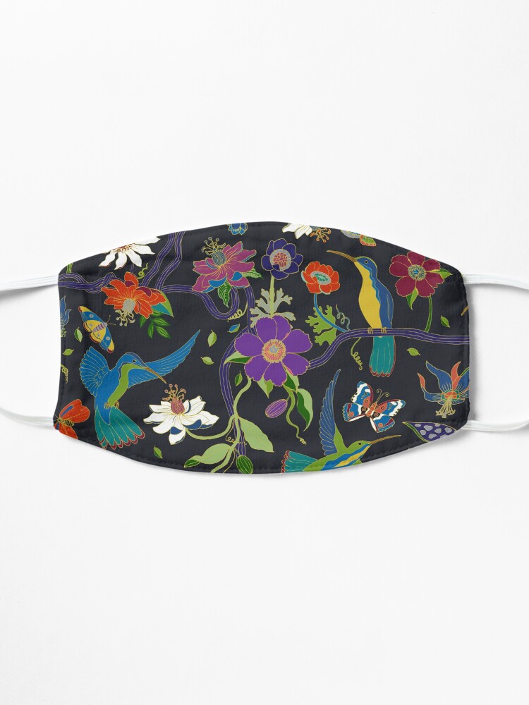 Alternate view of Hummingbirds and Passionflowers - Cloisonne on Black - pretty floral bird pattern by Cecca Designs Mask