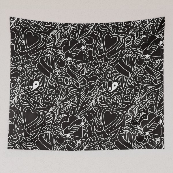Item preview, Traditional Tattoo flash black hearts heart swallow dagger om anchor designed and sold by SuburbanStoic.