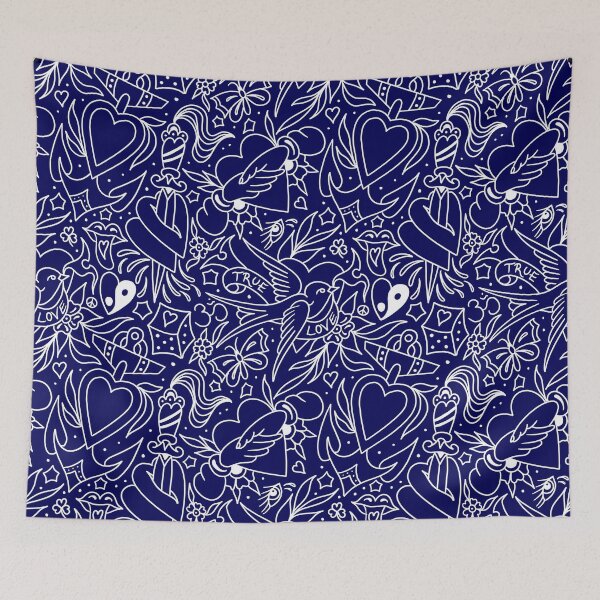 Item preview, Traditional Tattoo flash blue hearts heart swallow dagger om anchor designed and sold by SuburbanStoic.