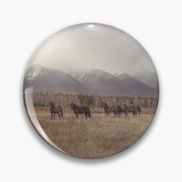 Item preview, Beautiful wild horses in fall in front of the Tunki mountains. designed and sold by Christina Yakunina.