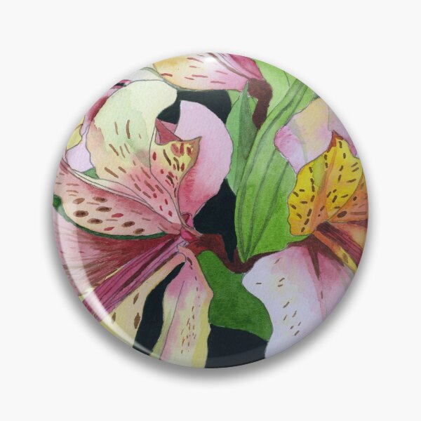 Item preview, Pink and Yellow Alstroemeria Lilies watercolor painting designed and sold by esvb.