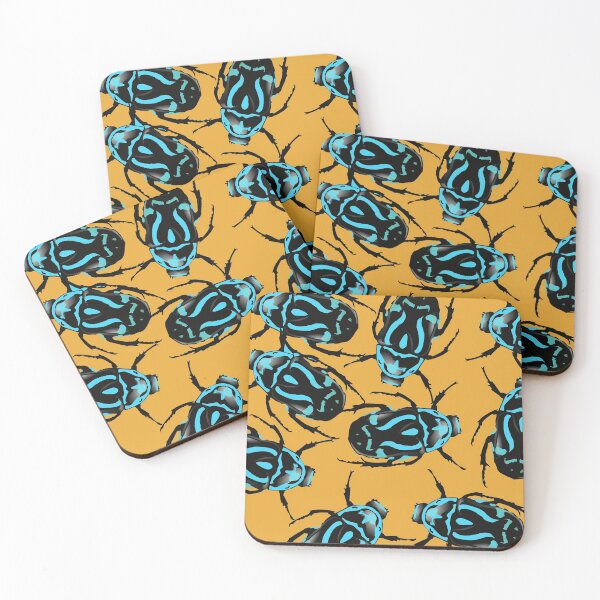 Item preview, beetles in blue on orange designed and sold by frauenbrauen.