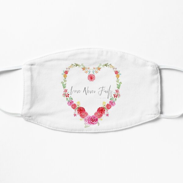 Love Never Fails Scripture in Watercolor Floral Heart Mask