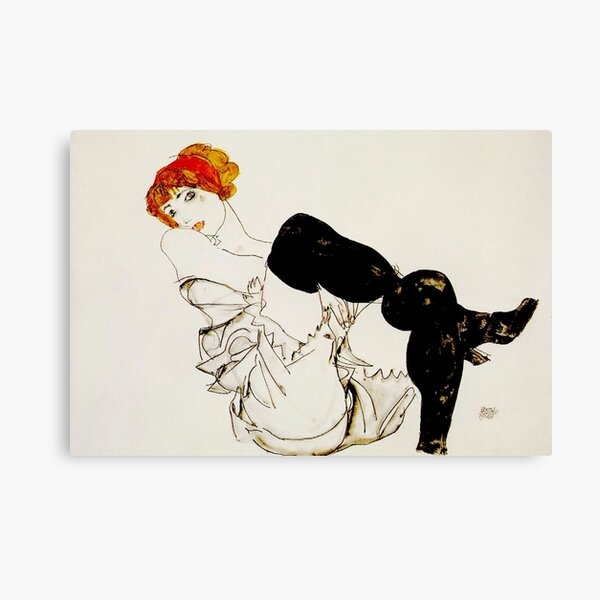 Egon Schiele | "Frau in schwarzen Strümpfen" Leinwanddruck