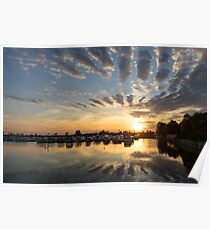Cloud Alignment - Perfectly Positioned Clouds Emphasize the Sunset Poster