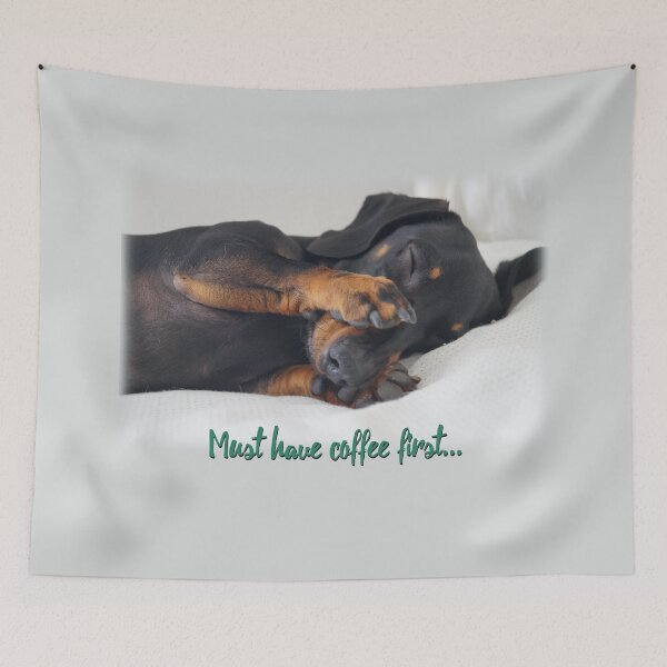 Item preview, Must Have Coffee First Cute Dachshund Sausage Dog Puppy designed and sold by Laura Deakin Artist.