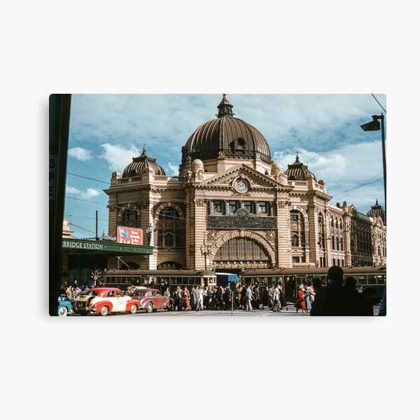 Item preview, Princes Bridge station and Flinders street 195x0000 0000 designed and sold by Fred Mitchell.