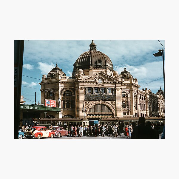 Item preview, Princes Bridge station and Flinders street 195x0000 0000 designed and sold by Fred Mitchell.