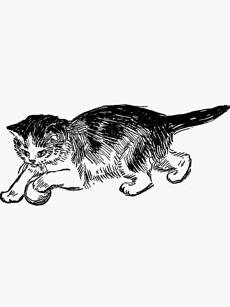 Vintage Kitten Playing With a Ball Sketch by RootSquare