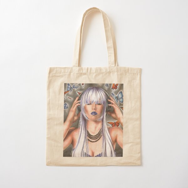 Headphone Girl Music Girl Punk Girl Butterflies Cotton Tote Bag