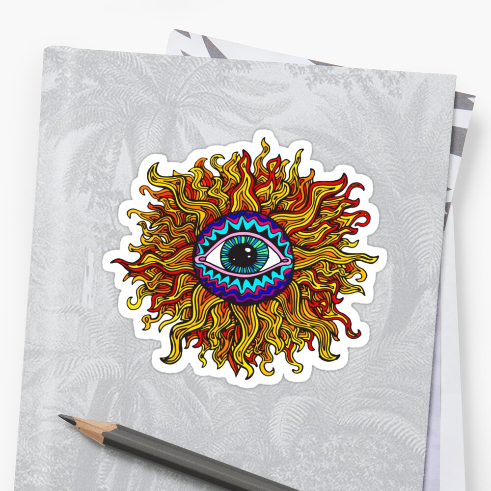 Psychedelic Sunflower Just The Flower Sticker By Ptelling Redbubble