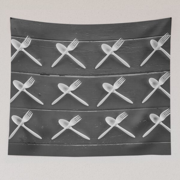 Item preview, plastic forks and plastic spoons in black and white designed and sold by Mrvell.
