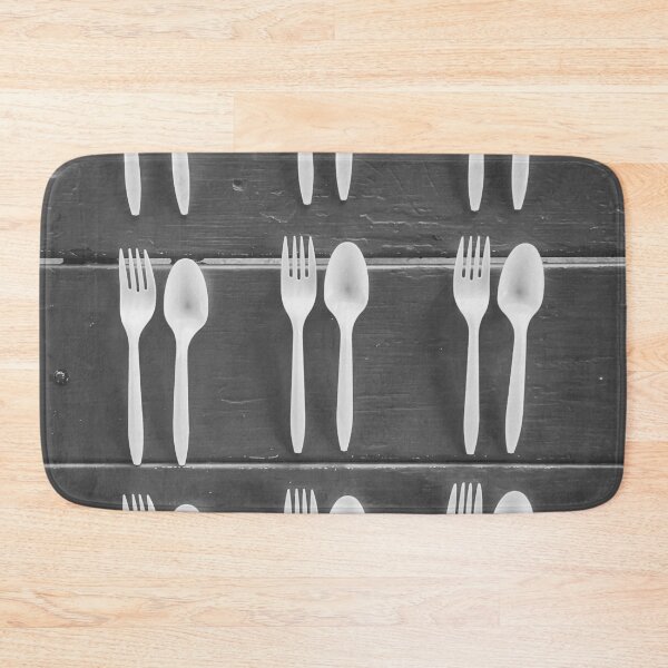 Item preview, forks and spoons with wood background in black and white designed and sold by Mrvell.