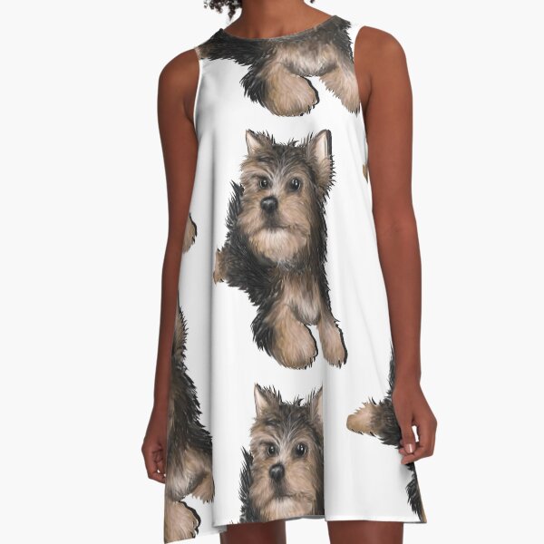 Alert Young Yorkshire Terrier Puppy A-Line Dress