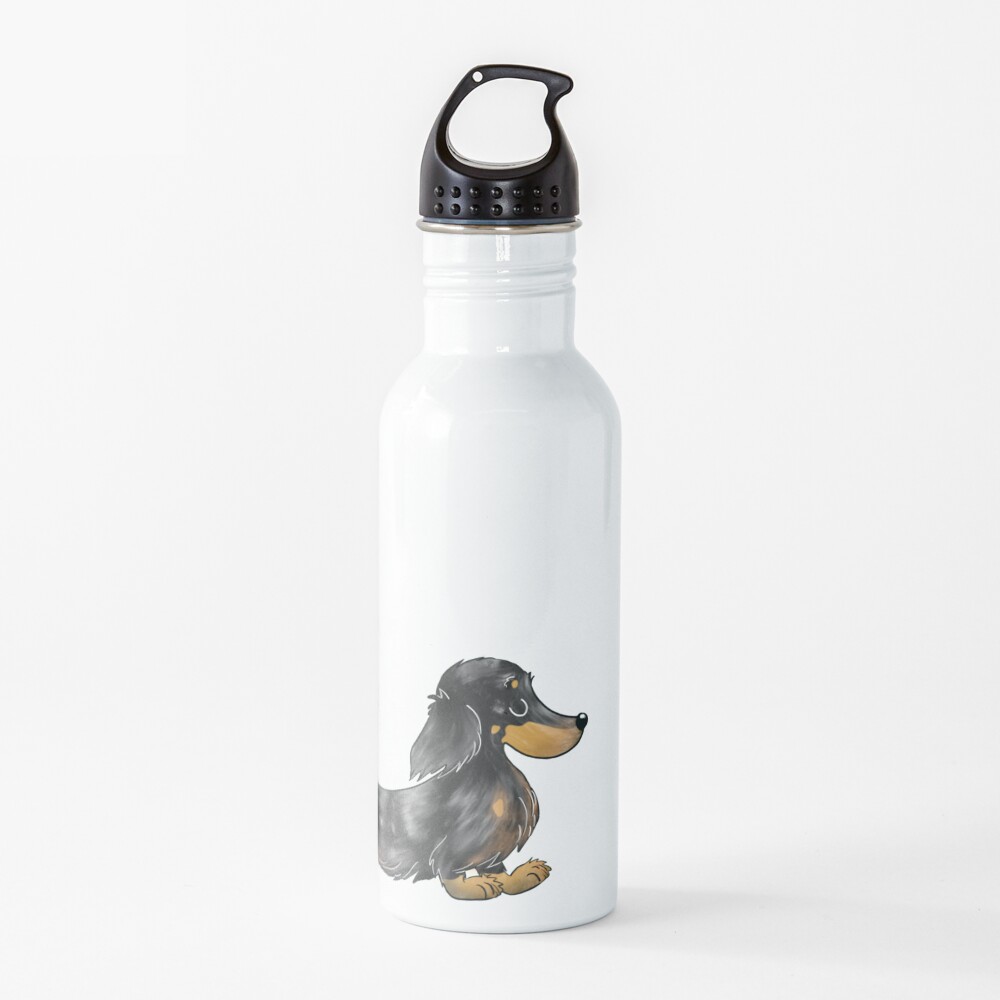 "Dachshund Black and Tan Dapple Long Hair Sausage Dog" Water Bottle by