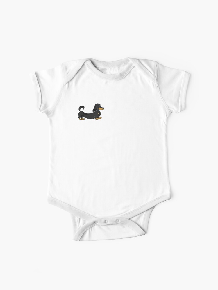 Body Bebe Chien De Saucisse A Poil Long Teckel Noir Et Feu Par Lauraslovelies Redbubble