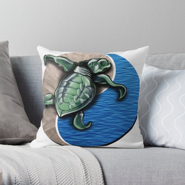 Turtle water and sand yin yang Throw Pillow