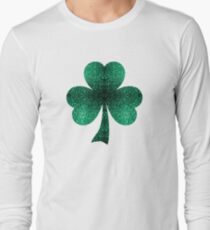 Emerald green shamrock clover sparkles Long Sleeve T-Shirt