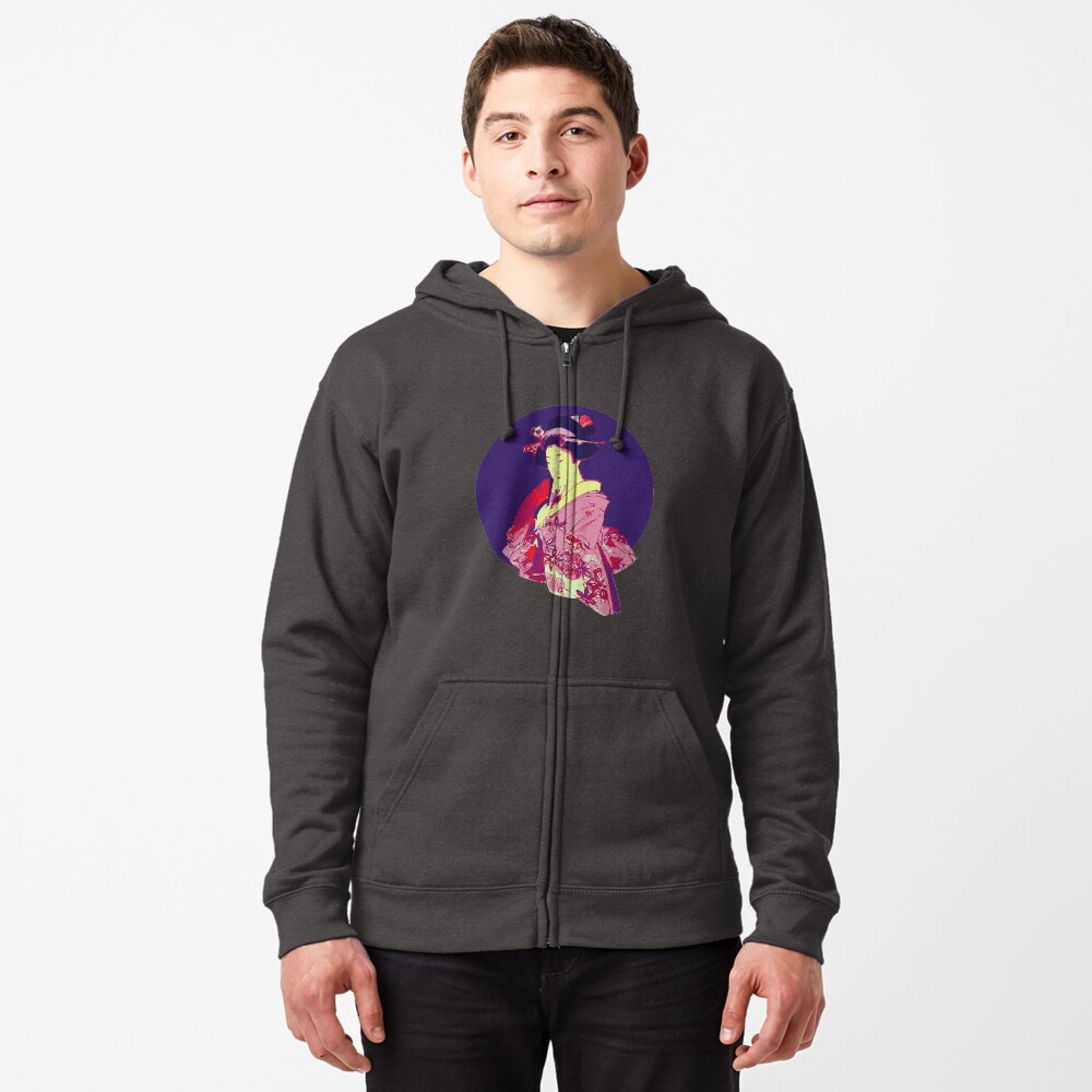 japan geisha japanese lady art Zipped Hoodie