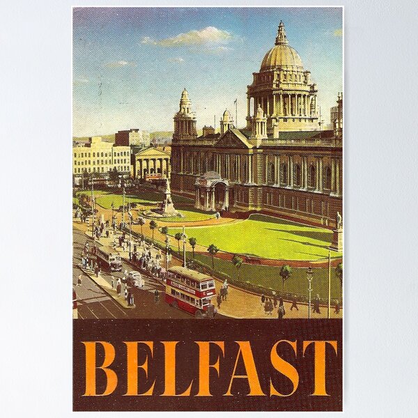 Vista previa del artículo con la obra «Cartel de viaje vintage de Belfast», diseñado y vendido por stickart-marek.