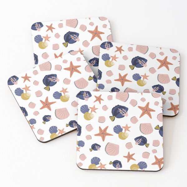 Item preview, Beautiful Beach Collection White with Surgeon fish, pink shells and starfish.  designed and sold by CJAura by Claire Jane Johnson.