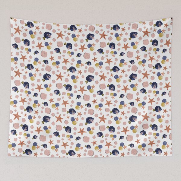 Item preview, Beautiful Beach Collection White with Surgeon fish, pink shells and starfish.  designed and sold by CJAura by Claire Jane Johnson.