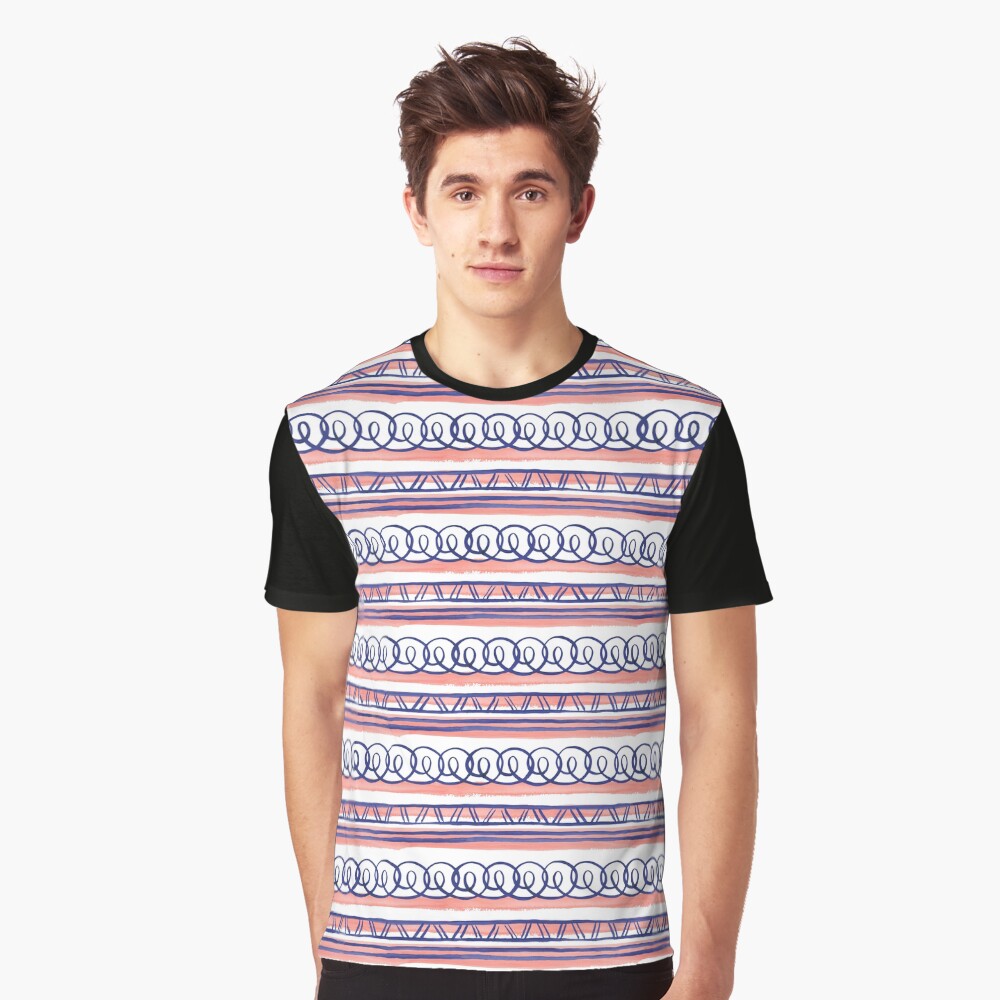 @@@ -- Navy & Coral Graphic T-Shirt