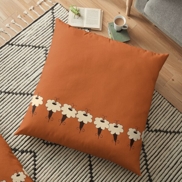 Yellow Flowers on burnt orange Floor Pillow
