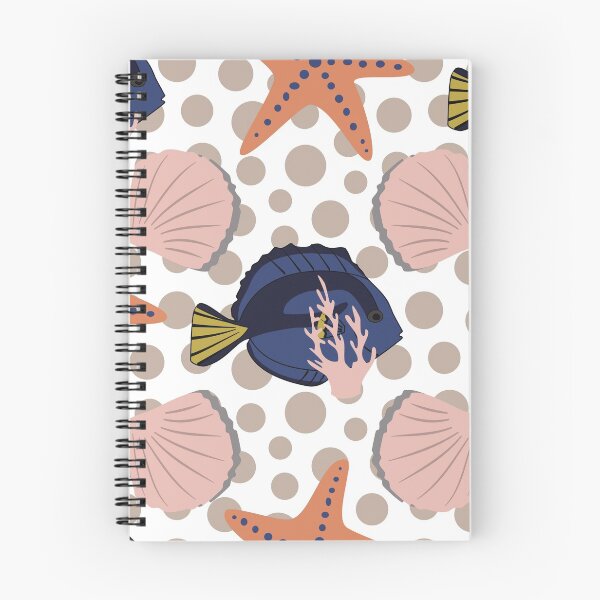 Item preview, Beautiful Beach Collection 03 White with Spots Surgeon fish, pink shells and starfish.  designed and sold by CJAura by Claire Jane Johnson.