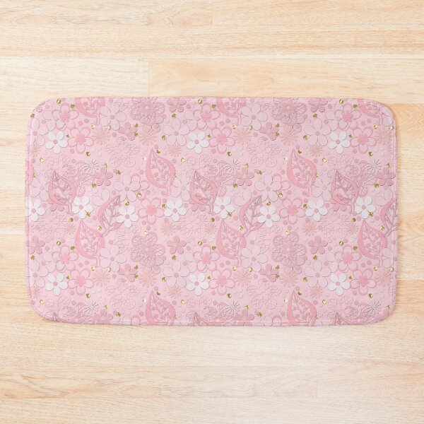 Item preview, Seamless paper cut lace floral pattern on pink background gold confetti designed and sold by fuzzyfox.