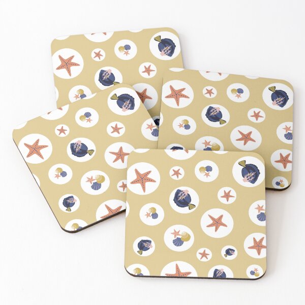 Item preview, Beautiful Beach Collection 11 Taupe with Circles Surgeon fish, shells and starfish.  designed and sold by CJAura by Claire Jane Johnson.