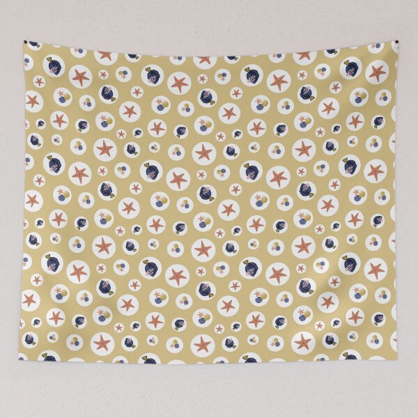 Item preview, Beautiful Beach Collection 11 Taupe with Circles Surgeon fish, shells and starfish.  designed and sold by CJAura by Claire Jane Johnson.