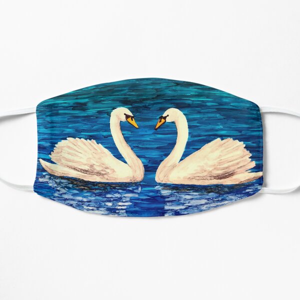 Love Birds in Swan Lake Flat Mask