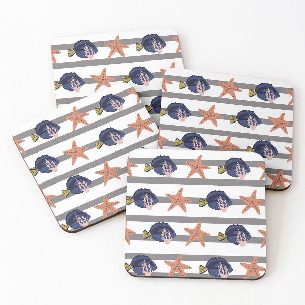 Item preview, Beautiful Beach Collection 05 Grey Stripe Surgeon fish and starfish  designed and sold by CJAura by Claire Jane Johnson.