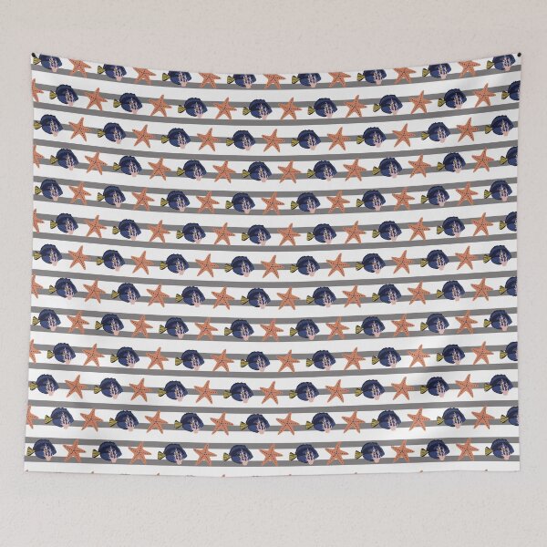 Item preview, Beautiful Beach Collection 05 Grey Stripe Surgeon fish and starfish  designed and sold by CJAura by Claire Jane Johnson.