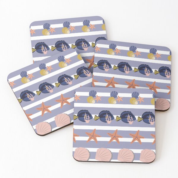 Item preview, Beautiful Beach Collection 07 Blue Stripe Surgeon fish, shells and starfish  designed and sold by CJAura by Claire Jane Johnson.