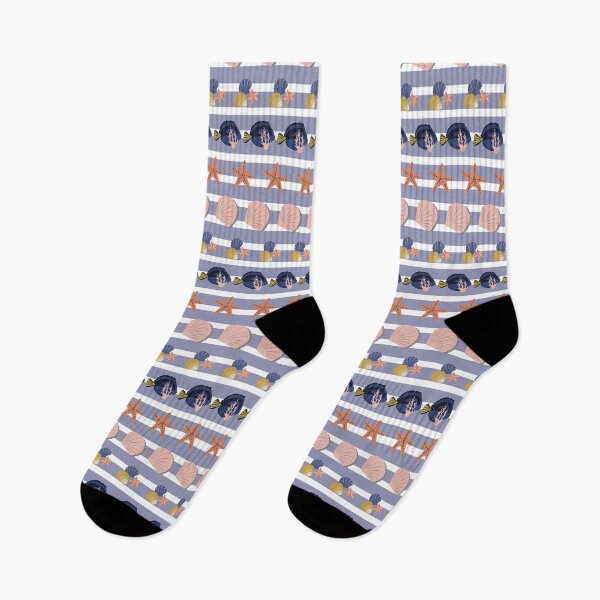 Item preview, Beautiful Beach Collection 07 Blue Stripe Surgeon fish, shells and starfish  designed and sold by CJAura by Claire Jane Johnson.