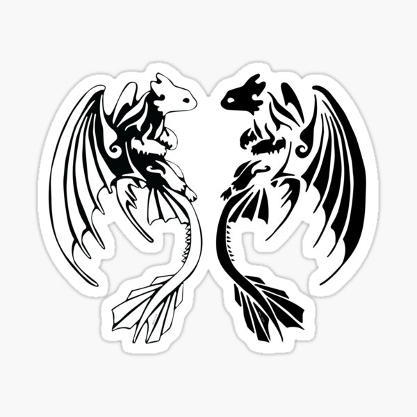 toothless and light fury tribal art Sticker