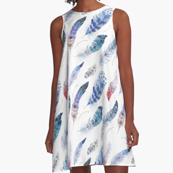 Bohemian Fantasy Feather Pattern A-Line Dress